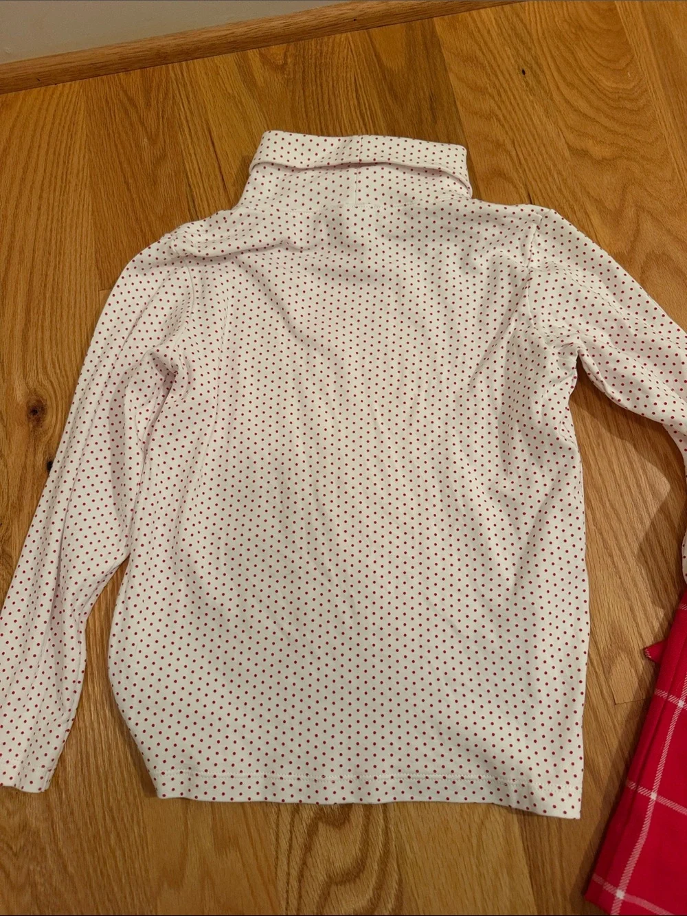 The Beaufort Bonnet Company Girls Red Plaid Skirt with polka dot turtle neck